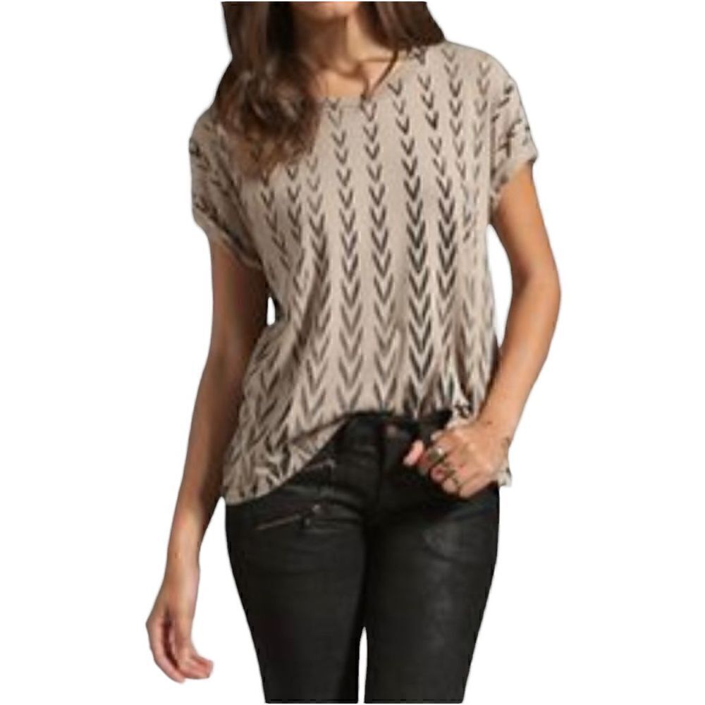 Current/Elliott The Freshman T-Shirt Khaki Chevron Small